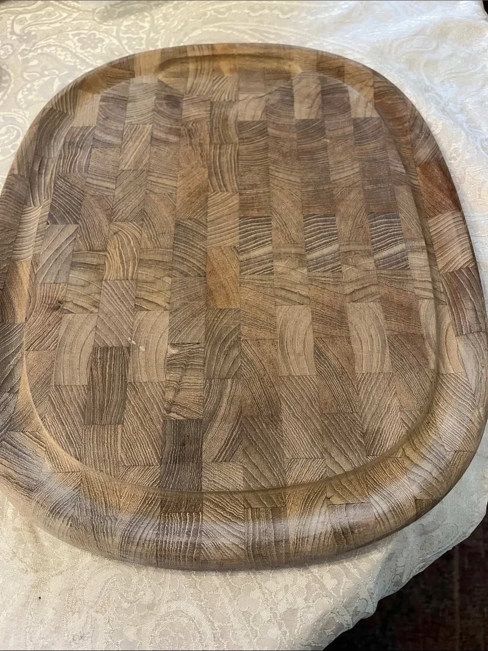 Dansk Wooden End-Grain Serving Board - Brown Tones Vintage Cutting Board